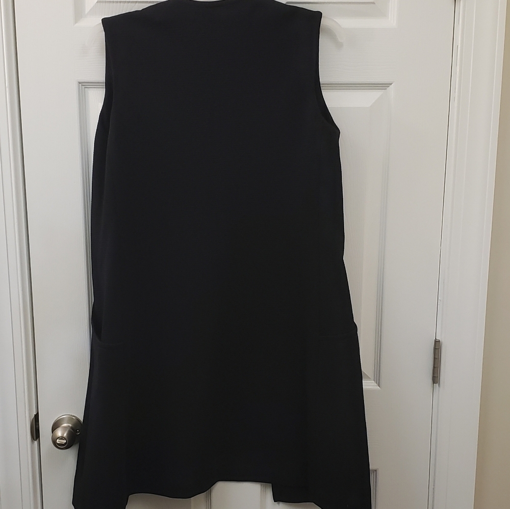 The Collection, black open front, textured, long sleeveless vest cardigan, LG - Picture 10 of 16